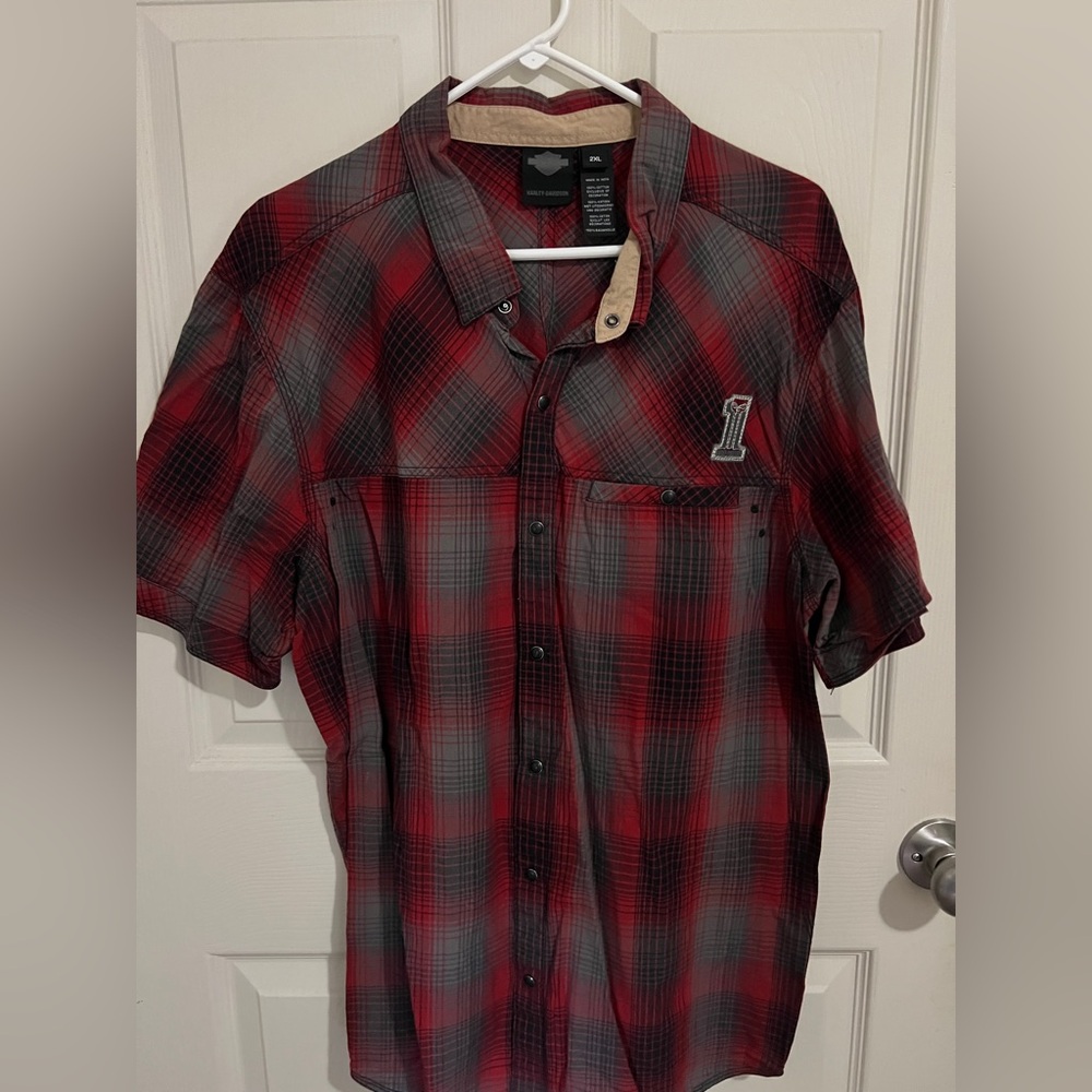 Harley-Davidson Red and Black Plaid Men's Shirt